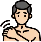 목과 어깨의 뻣뻣함 및 중증 마비 증상 위험 안내 아이콘